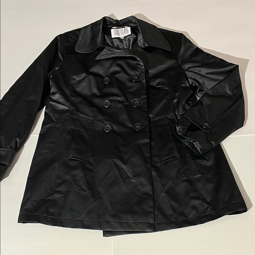 Bill Blass Signature Black Double Breasted Pea Coat Lightweight sz 14 Vintage
